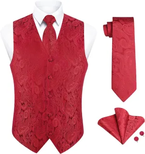 Enlision Suit Vest for Men Formal Paisley Mens Vests Dress Tie and Pocket Square Cufflinks Set Waistcoat Wedding Business