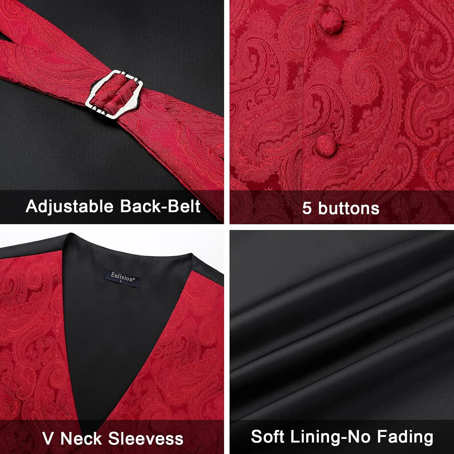 Enlision Suit Vest for Men Formal Paisley Mens Vests Dress Tie and Pocket Square Cufflinks Set Waistcoat Wedding Business