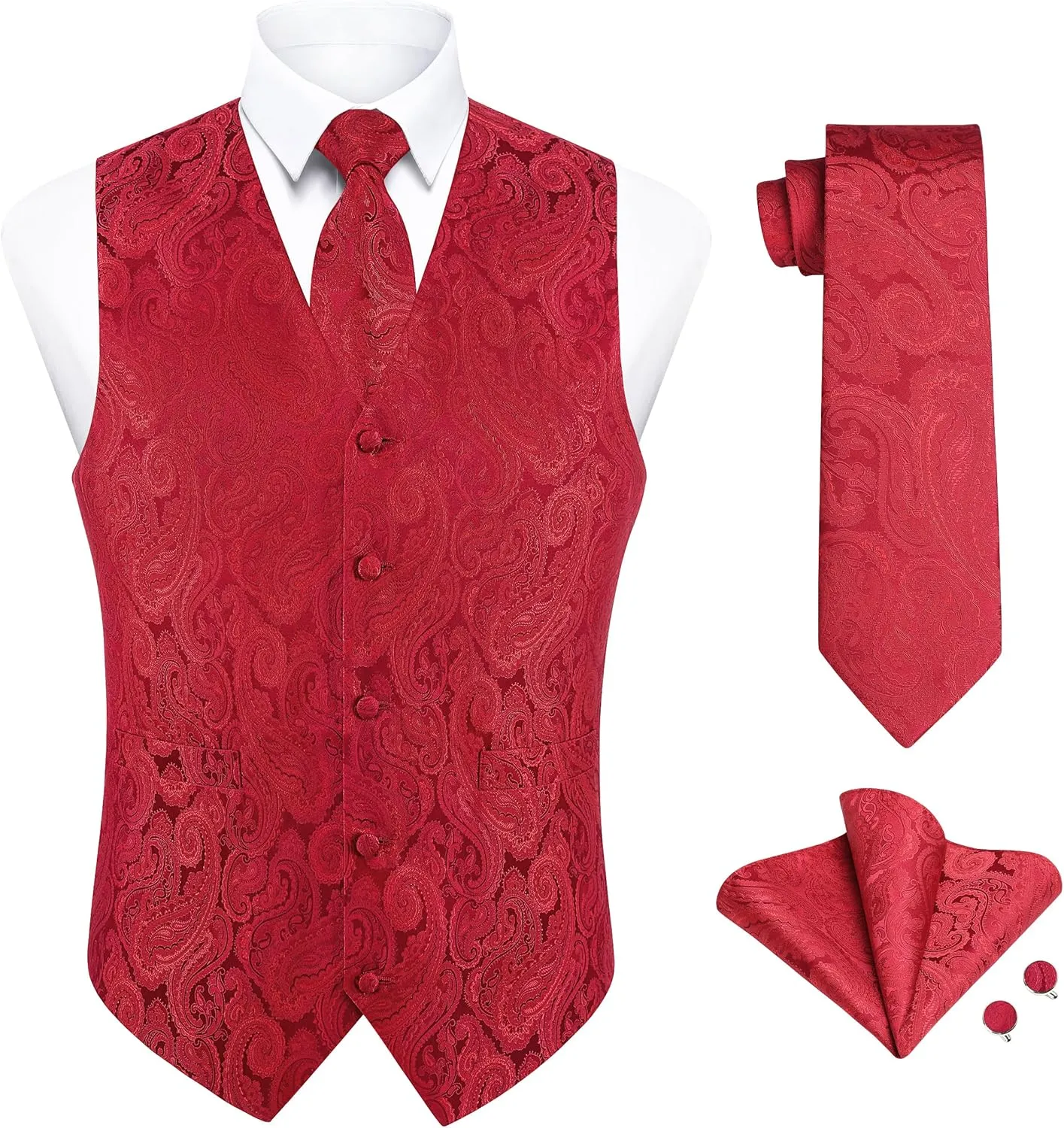 Enlision Suit Vest for Men Formal Paisley Mens Vests Dress Tie and Pocket Square Cufflinks Set Waistcoat Wedding Business