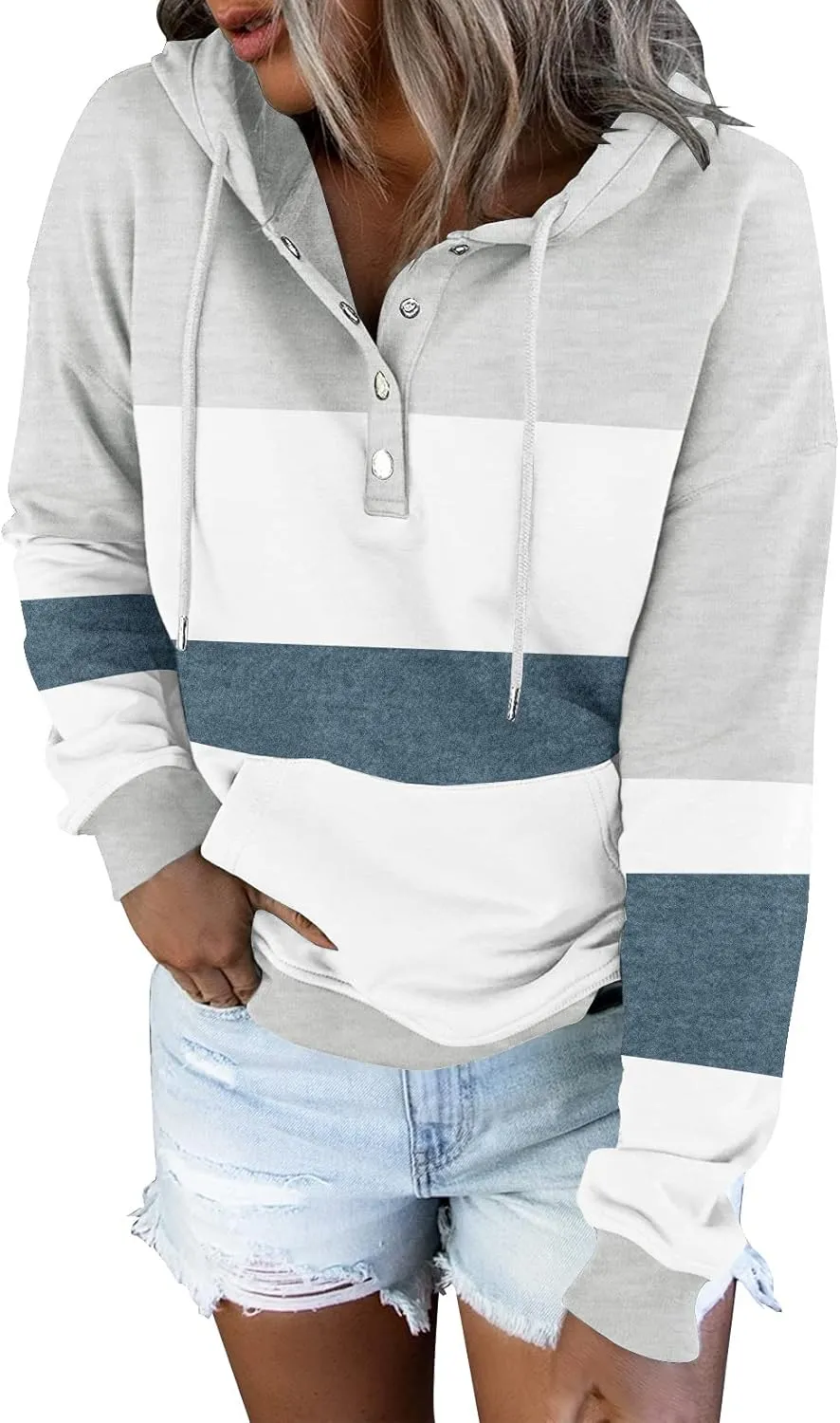 ETCYY Women's Tie Dye Hoodies Tops Long Sleeve Casual Colorblock Button Down Pullover Sweatshirt with Pocket