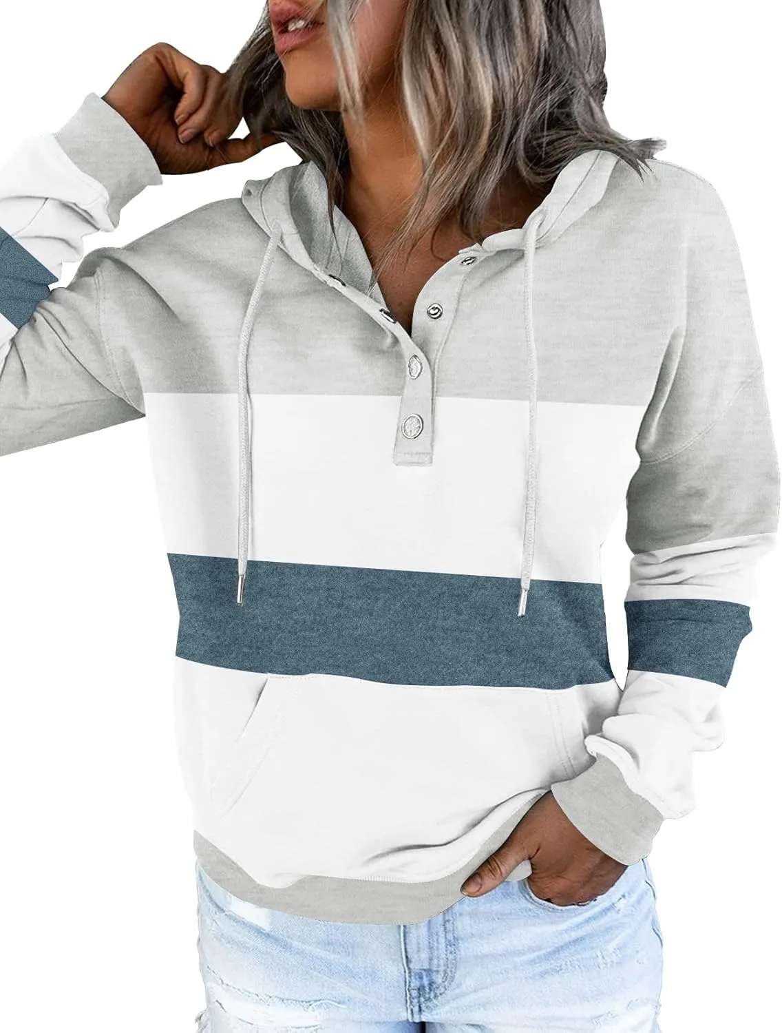 ETCYY Women's Tie Dye Hoodies Tops Long Sleeve Casual Colorblock Button Down Pullover Sweatshirt with Pocket