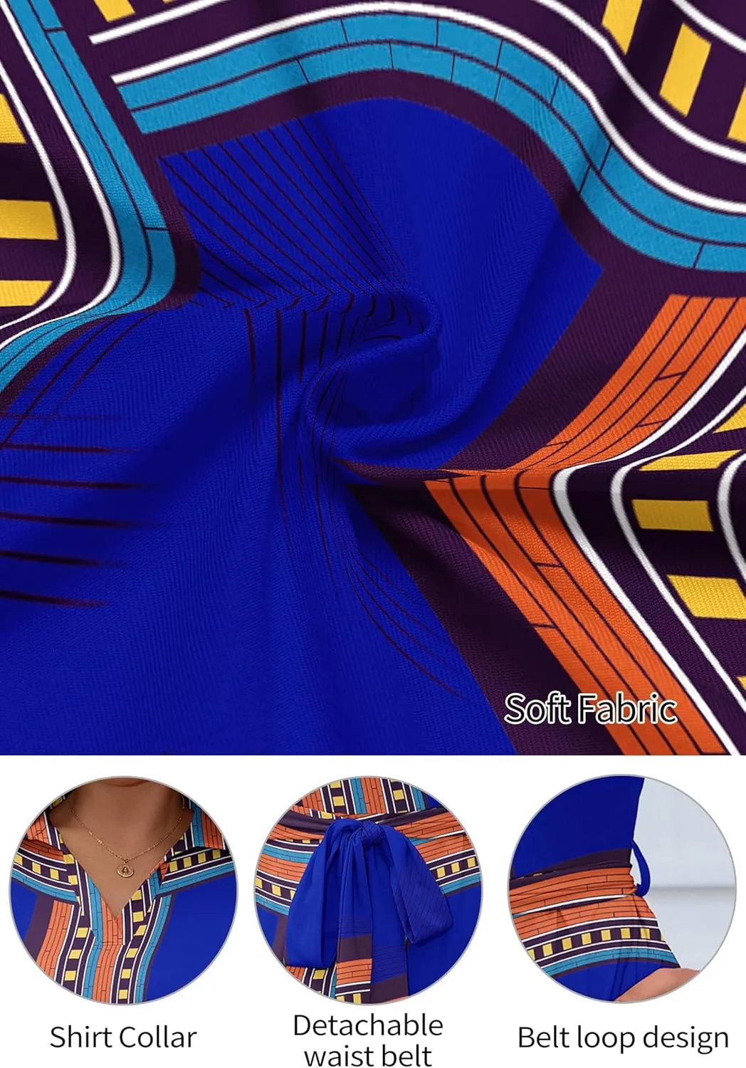 FANDEE Plus Size Midi Dress for Women - Printing Summer Dresses for Wedding Guest Cocktail Party 3/4 Sleeve V NeckXL-5XL