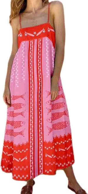 Faretumiya Women Spaghetti Strap Maxi Dress Graffiti Print Flowy Long Dresses Y2K Summer Vacation Cami Sundress