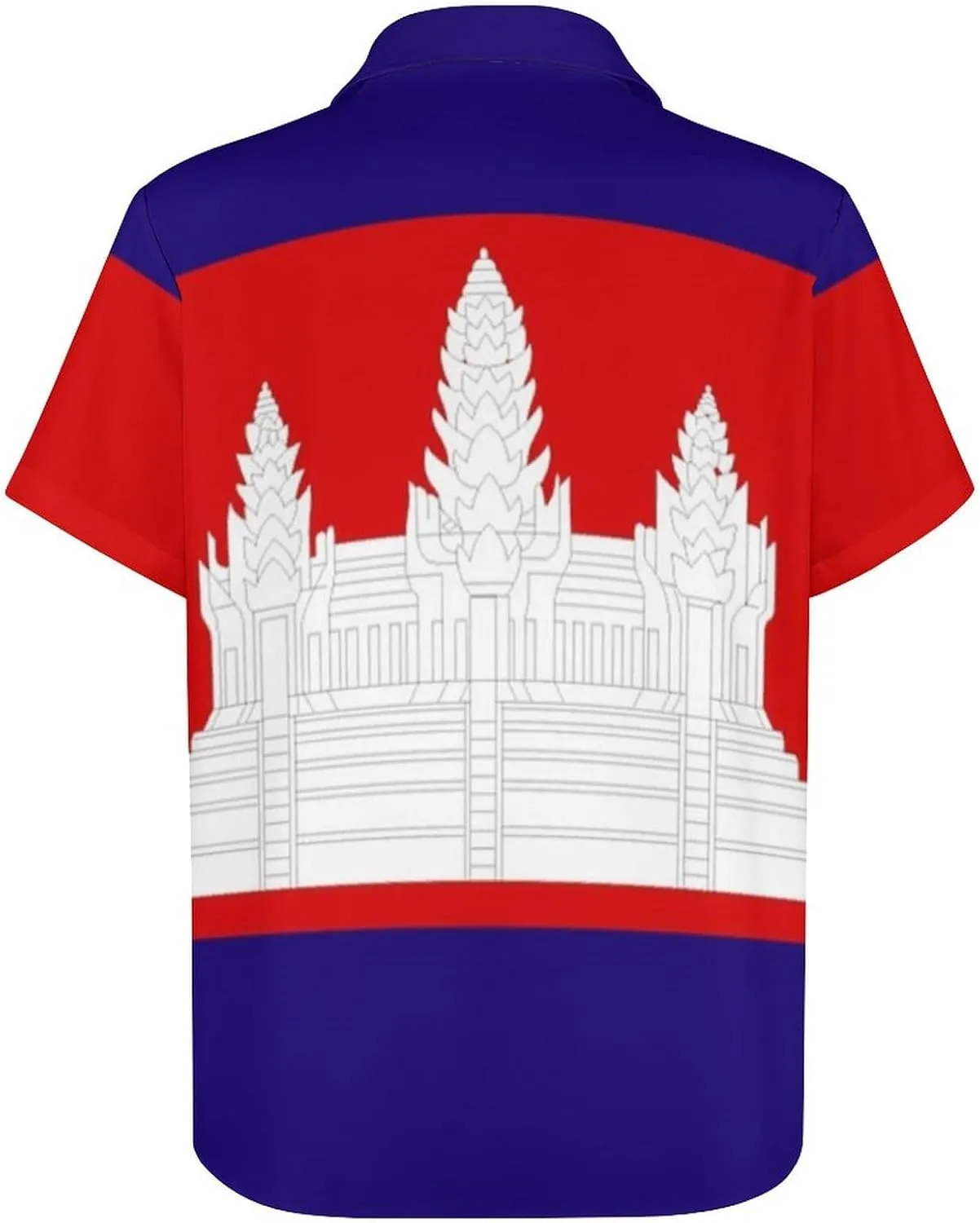 Fashion Cambodia Flag Print Men's Short Sleeve Shirt Regular Fit Casual Summer Beach Shirt with Pocket, Oversi
