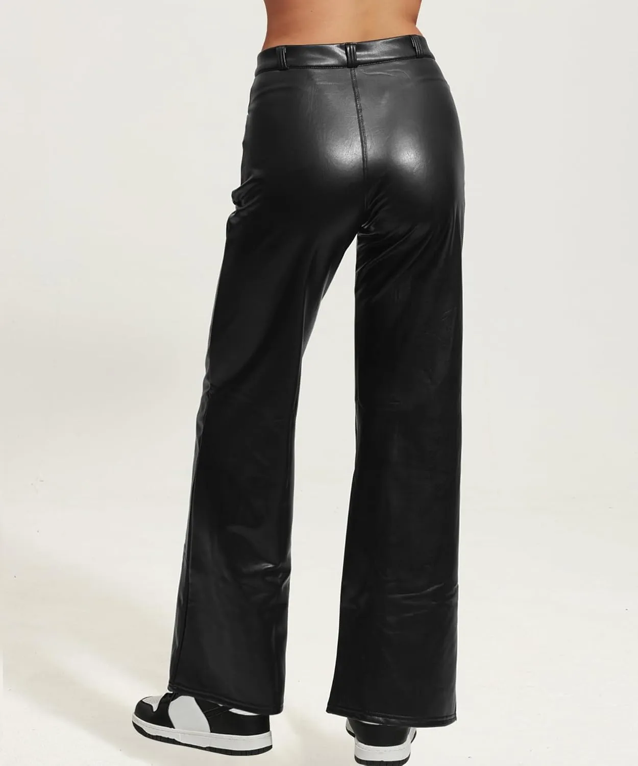 Faux Leather Pants for Women High Waist Straight Wide Leg Flare Leather Pants with Pockets