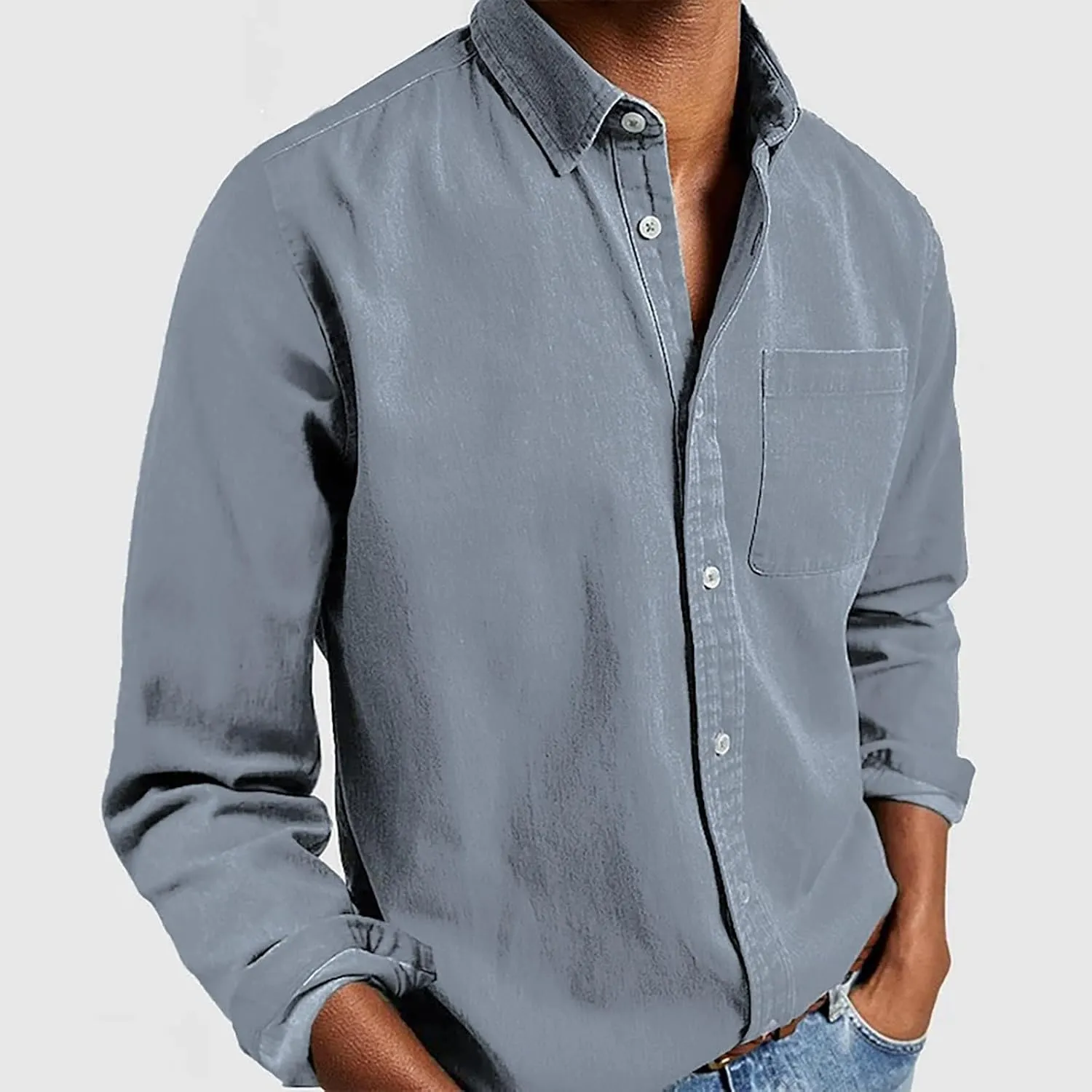 Ffmani Mens Shirts, Gentleman's Casual Cotton Basic Shirt, Mens Cotton Button Down Shirts Retro Long Sleeve Lapel Shirt