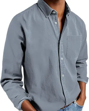 Ffmani Mens Shirts, Gentleman's Casual Cotton Basic Shirt, Mens Cotton Button Down Shirts Retro Long Sleeve Lapel Shirt