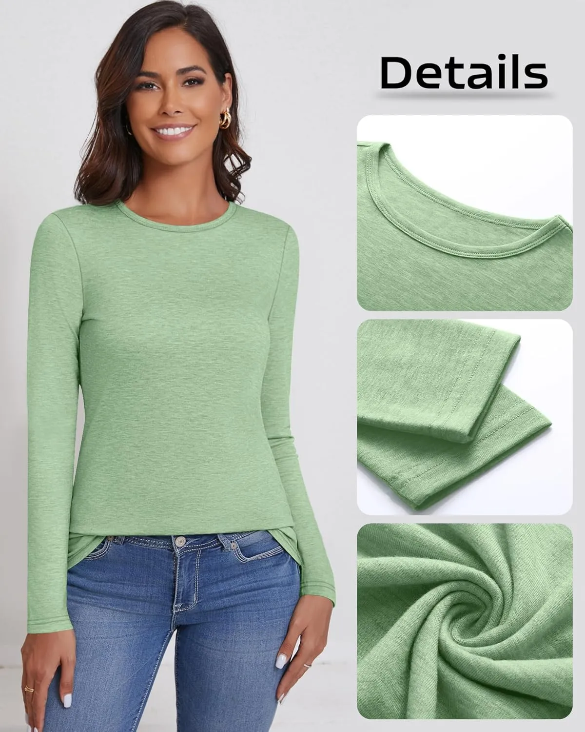 Ficerd 3 Packs Women's Long Sleeve Shirts Crew Neck Shirts 2025 Fall Tops Basic Tee Casual Loose Fit Clothes Outfits Blouse