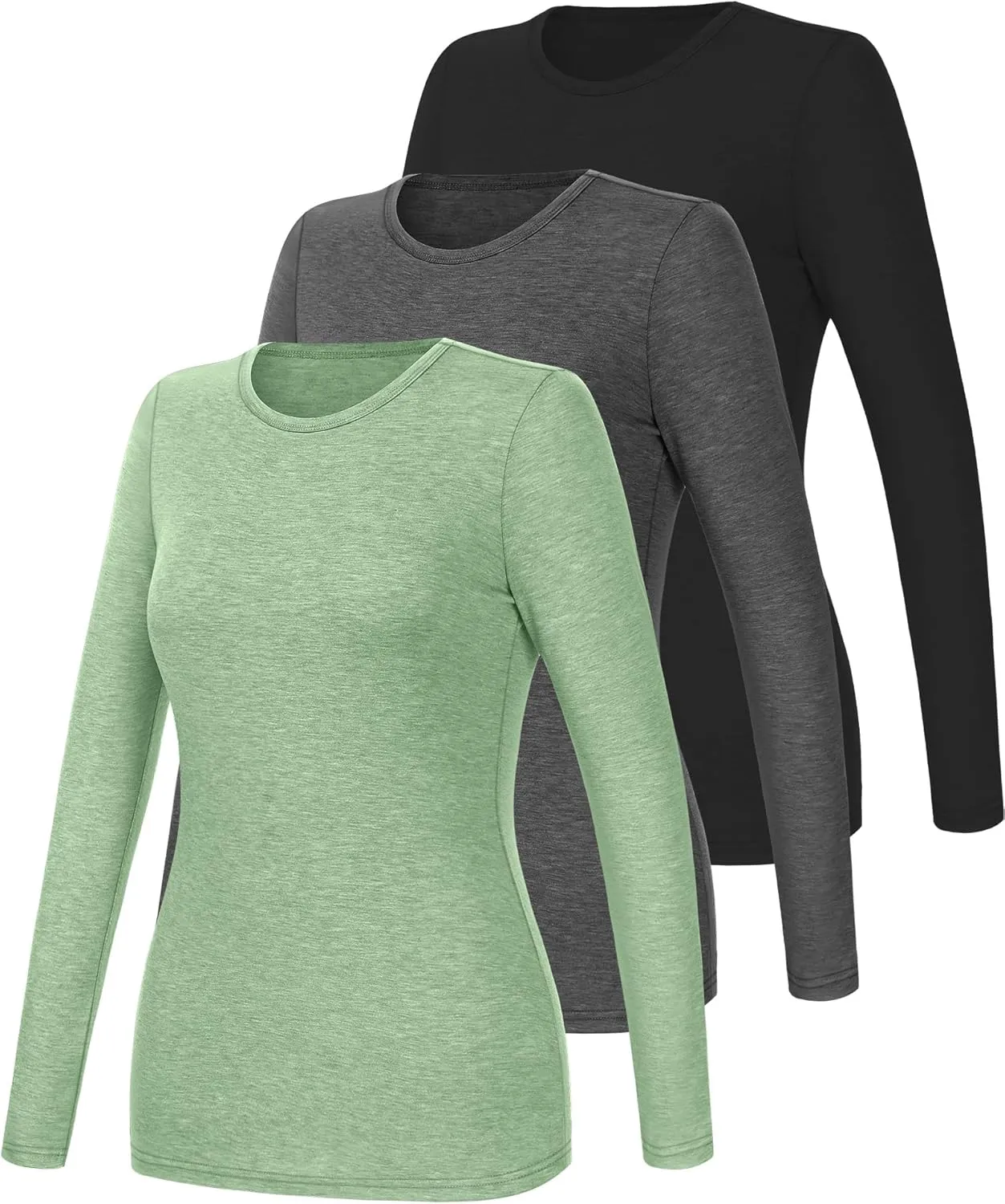 Ficerd 3 Packs Women's Long Sleeve Shirts Crew Neck Shirts 2025 Fall Tops Basic Tee Casual Loose Fit Clothes Outfits Blouse