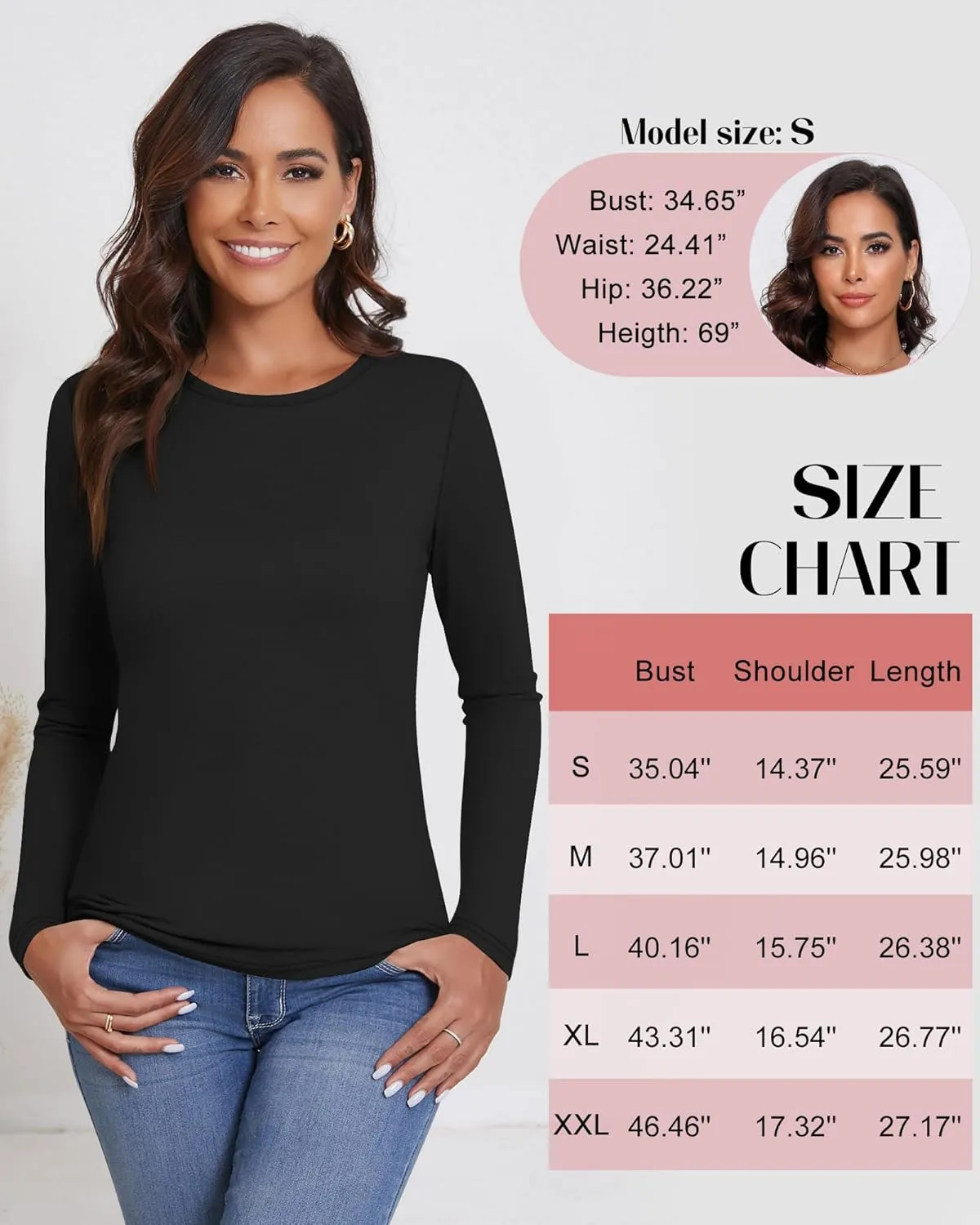 Ficerd 3 Packs Women's Long Sleeve Shirts Crew Neck Shirts 2025 Fall Tops Basic Tee Casual Loose Fit Clothes Outfits Blouse