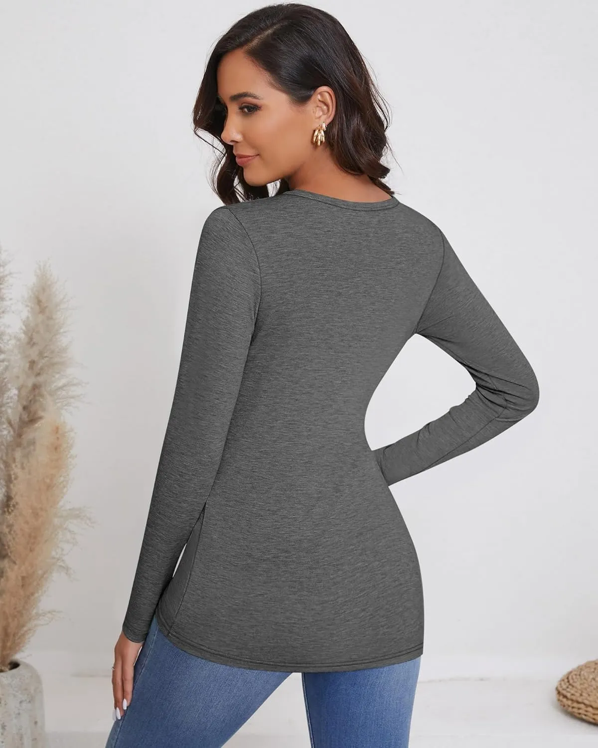 Ficerd 3 Packs Women's Long Sleeve Shirts Crew Neck Shirts 2025 Fall Tops Basic Tee Casual Loose Fit Clothes Outfits Blouse