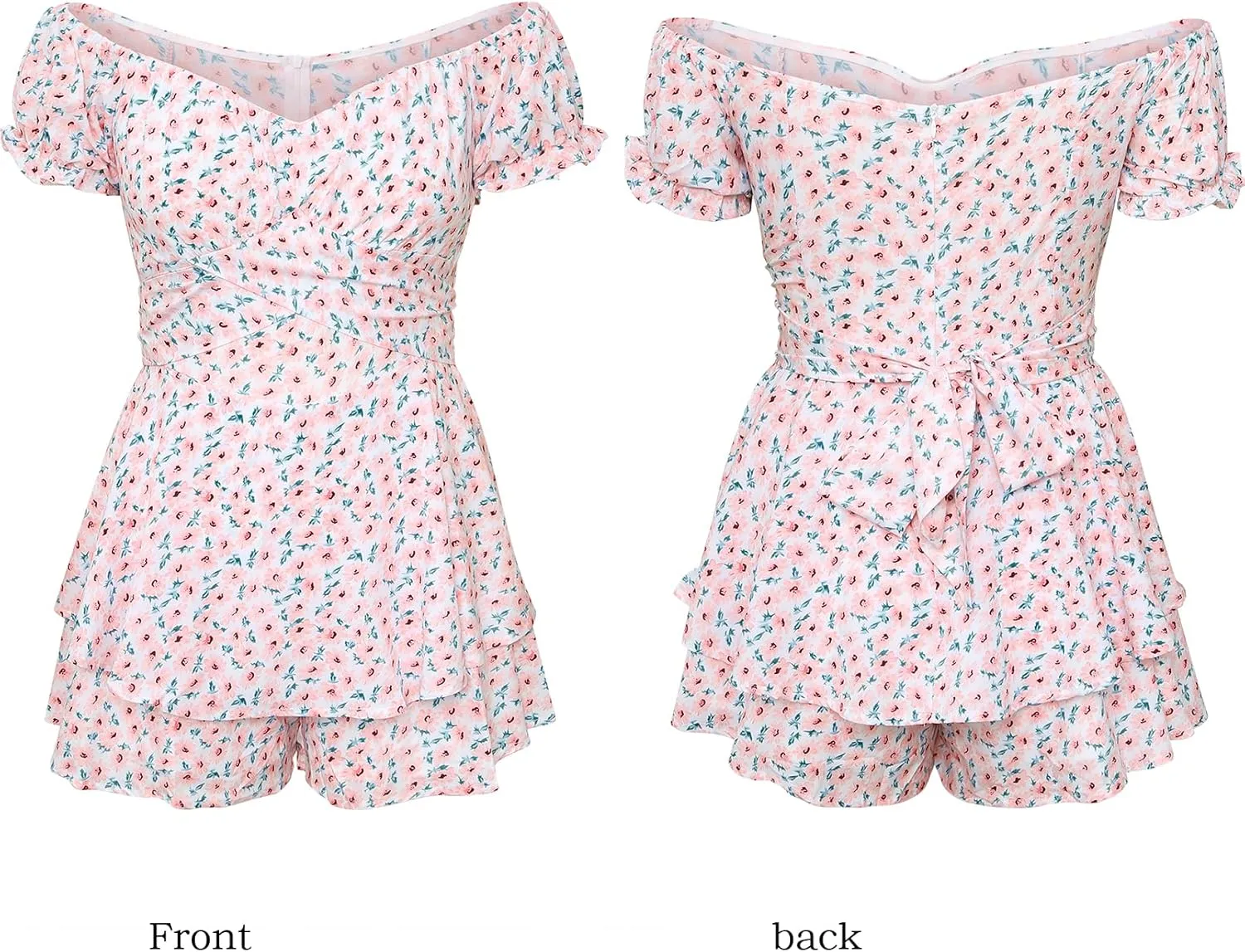 Fixmatti Women Boho Romper Off Shoulder Ruffle Chiffon Shorts Jumpsuit Playsuits