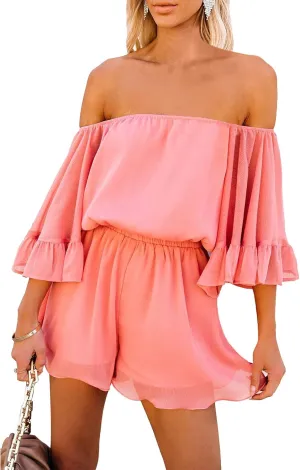 Fixmatti Women Boho Summer Romper Casual Floral Print Off Shoulder Strapless Shorts Jumpsuits