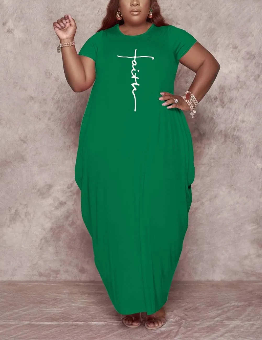 Fooullaide Women Casual Plus Size Dress Summer Short Sleeve V Neck T Shirt Loose Oversize Flowy Long Dresses with Pocket