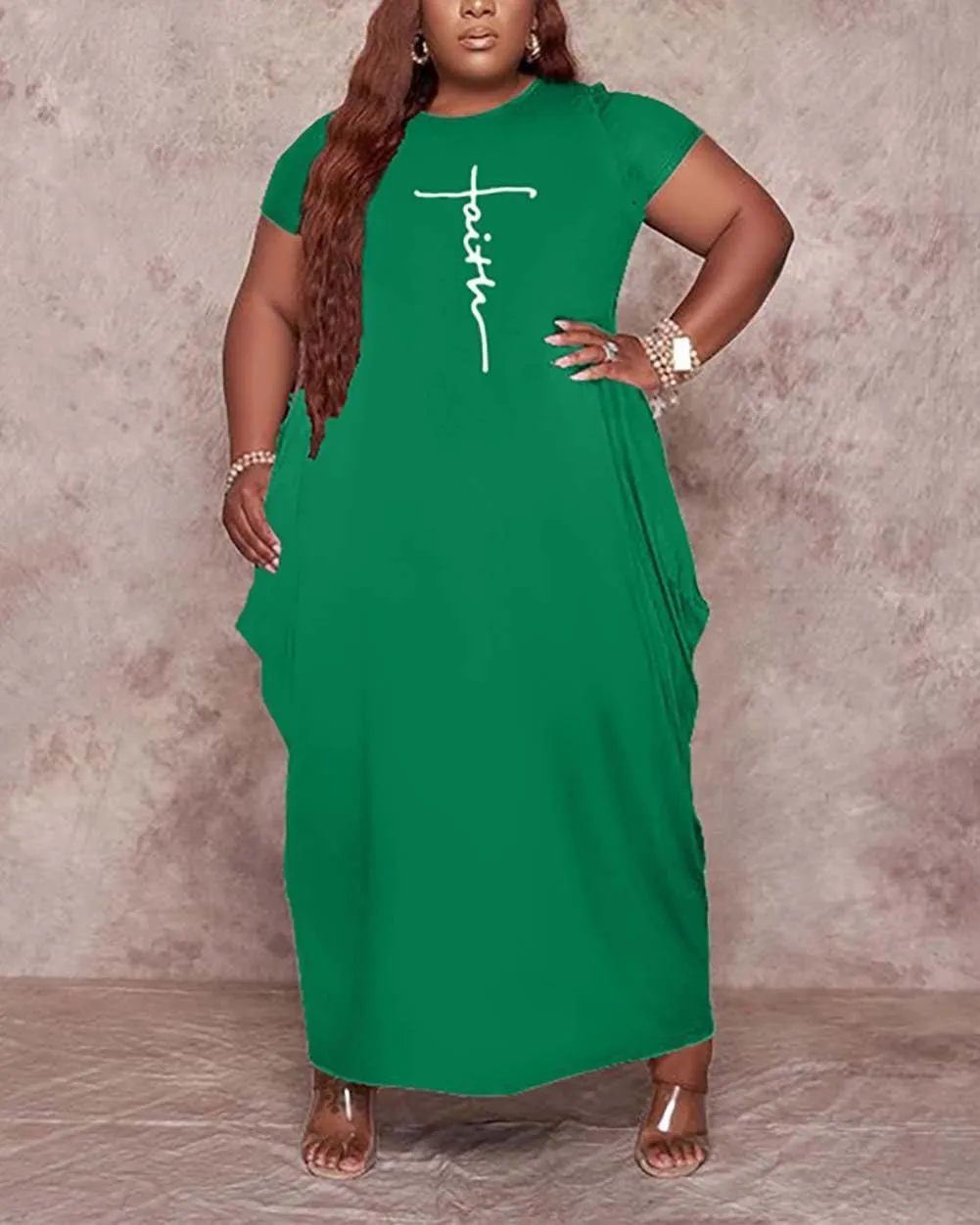 Fooullaide Women Casual Plus Size Dress Summer Short Sleeve V Neck T Shirt Loose Oversize Flowy Long Dresses with Pocket