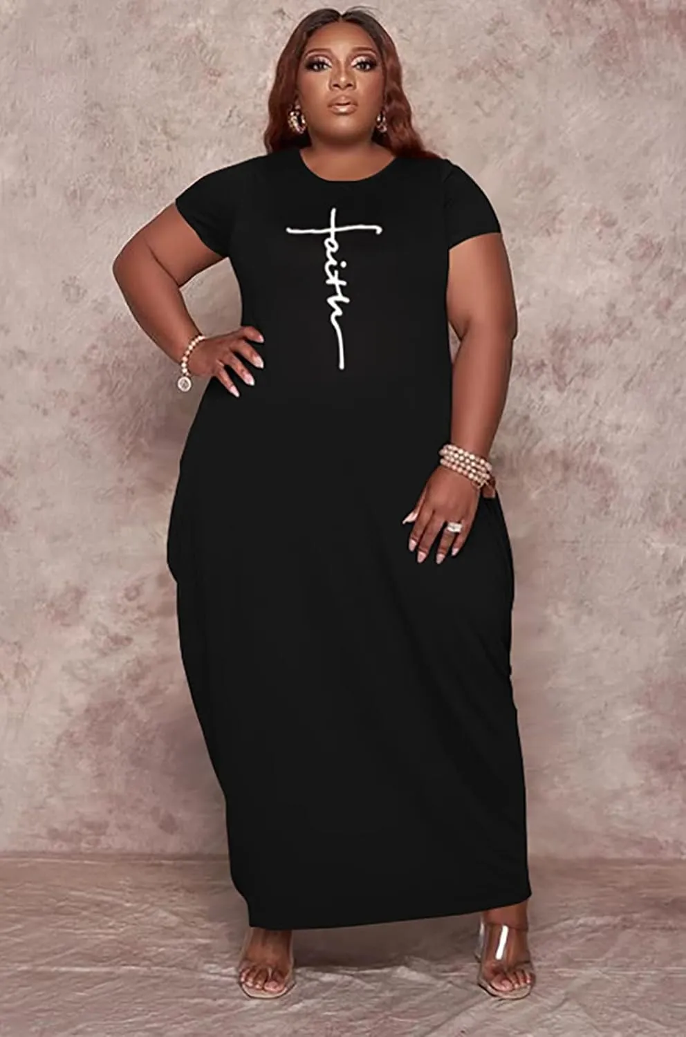 Fooullaide Women Casual Plus Size Dress Summer Short Sleeve V Neck T Shirt Loose Oversize Flowy Long Dresses with Pocket