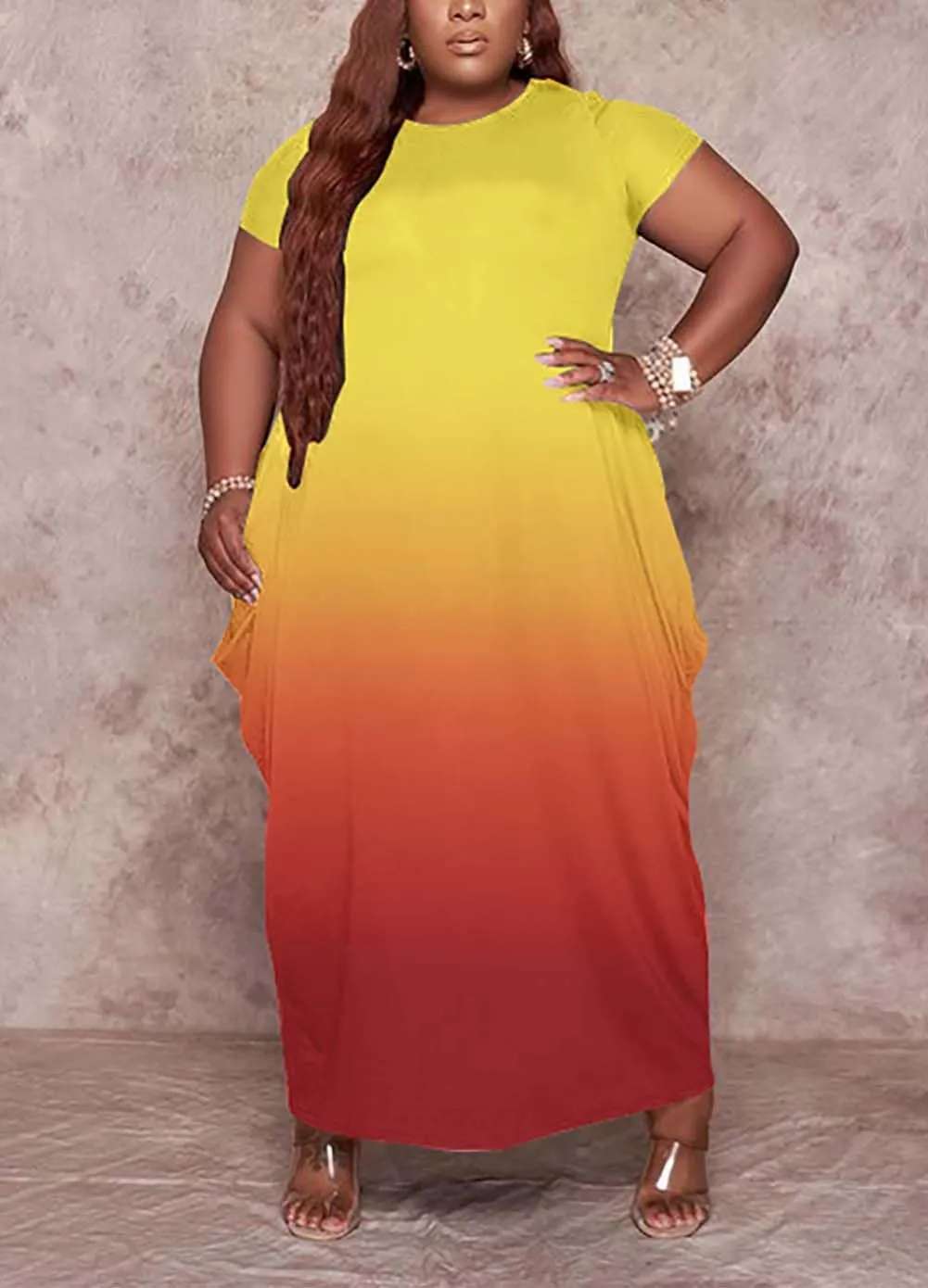 Fooullaide Women Casual Plus Size Dress Summer Short Sleeve V Neck T Shirt Loose Oversize Flowy Long Dresses with Pocket