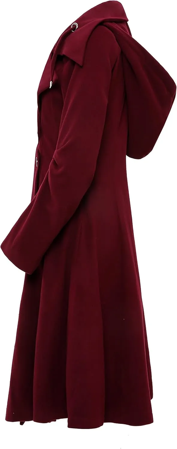 ForeMode Women Swing Double Breasted Wool Pea Coat with Belt Buckle Spring Mid-Long Long Sleeve Lapel Dresses Outwear