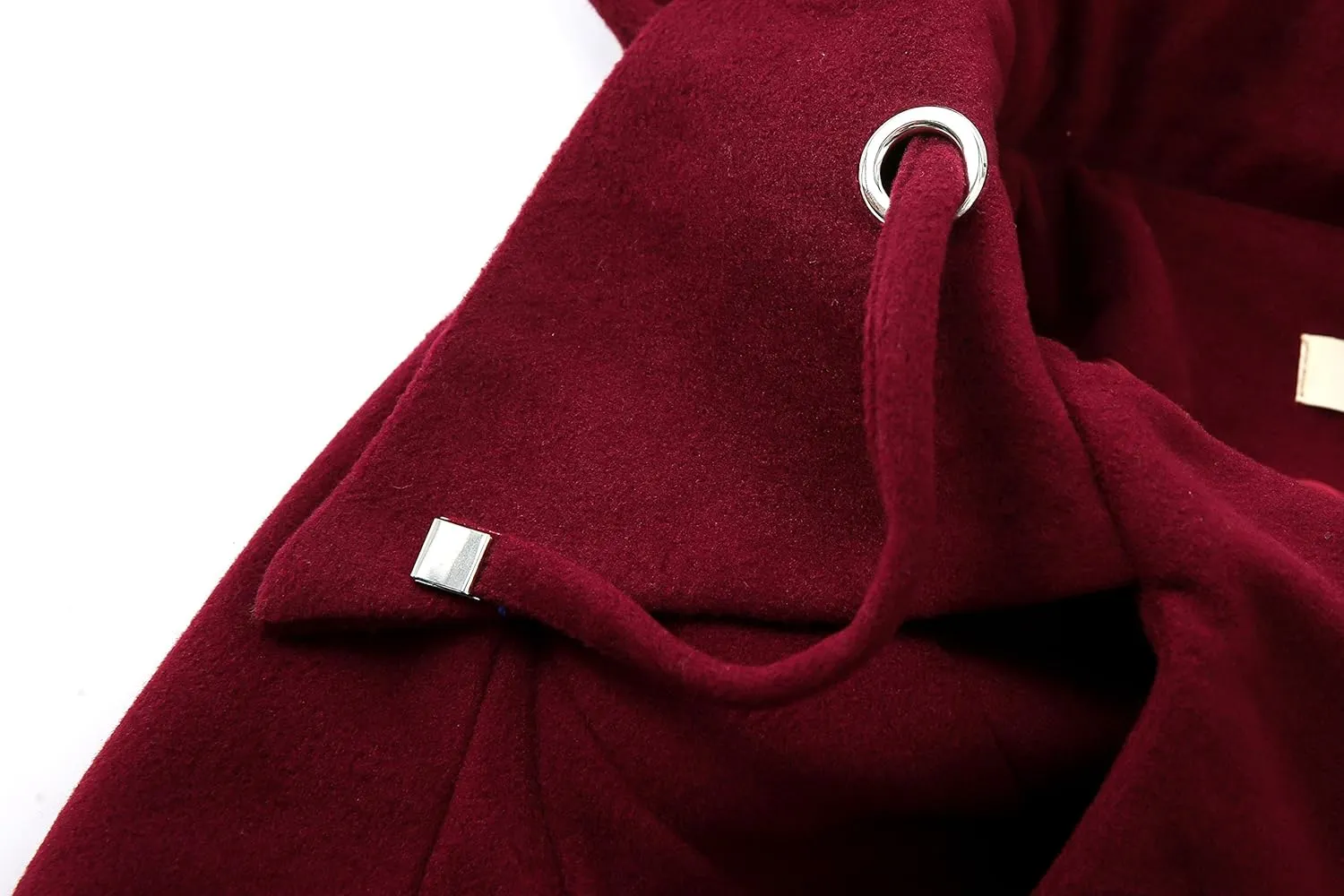 ForeMode Women Swing Double Breasted Wool Pea Coat with Belt Buckle Spring Mid-Long Long Sleeve Lapel Dresses Outwear