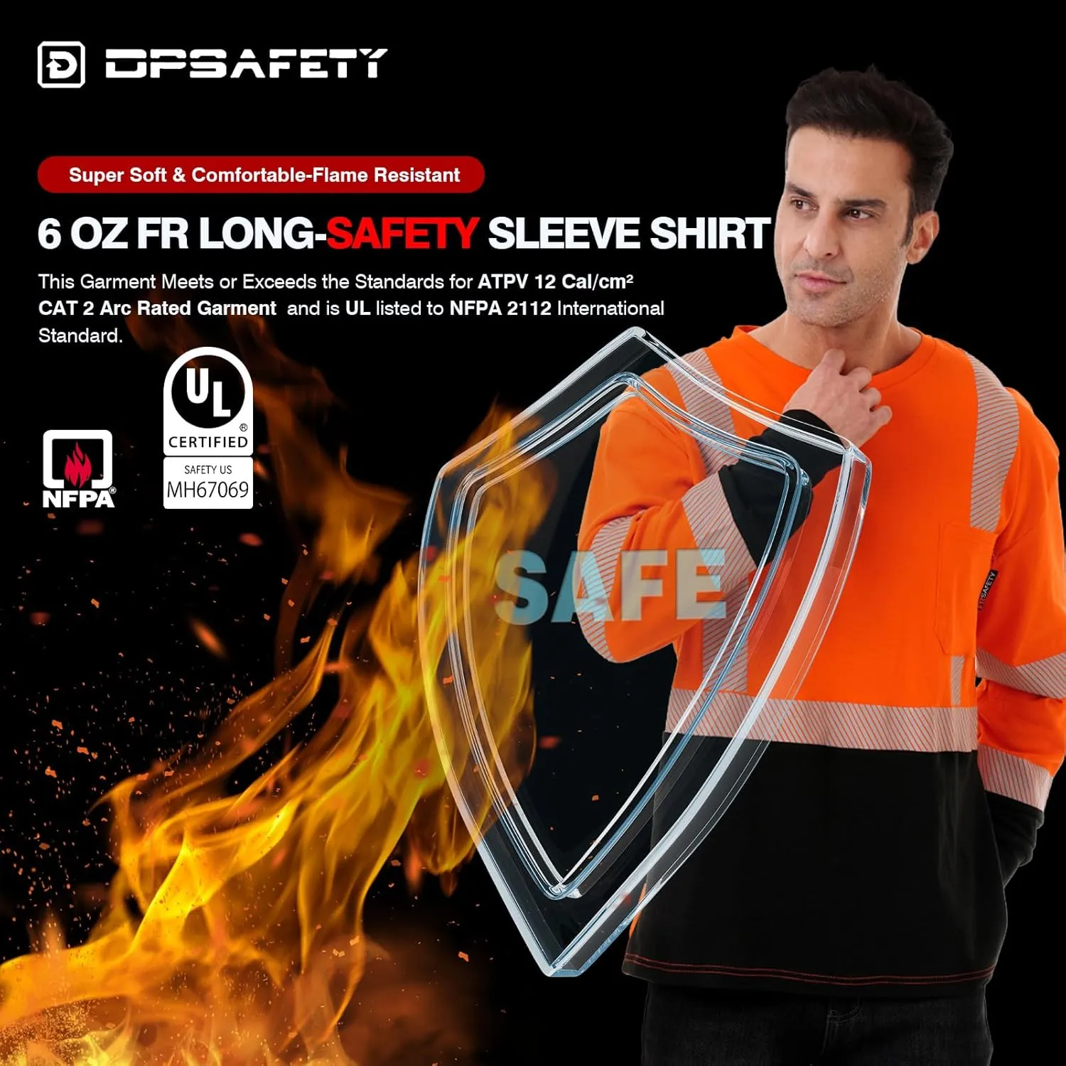 FR Shirt 6 oz 100% Cotton Hi Vis Flame Resistant Shirts for Men,Welding Shirt CAT2 Long-Sleeved Shirts