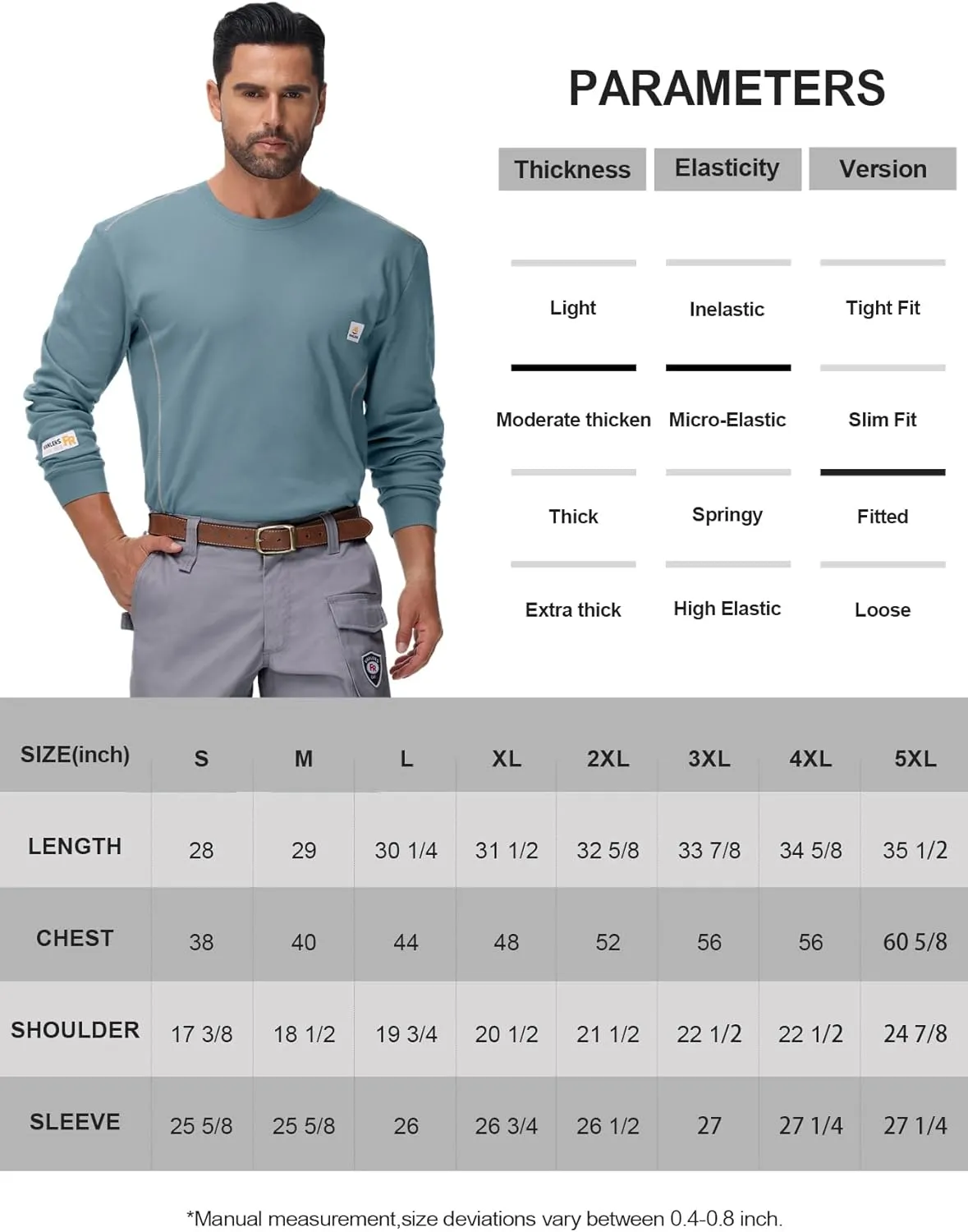 FR Shirts for Men CAT2/HRC2 6.5oz Lightweight Fire Resistant Shirts for Men Long Sleeve Crewneck T-Shirt