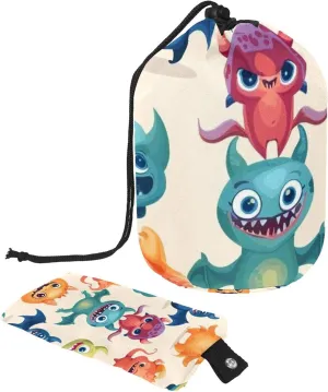 Fun Cartoon Monster Travel Cosmetic Bags Makeup Bag for Women, Foldable Drawstring Travel Cosmetic Bags, Portable Toiletry Bucket Bag