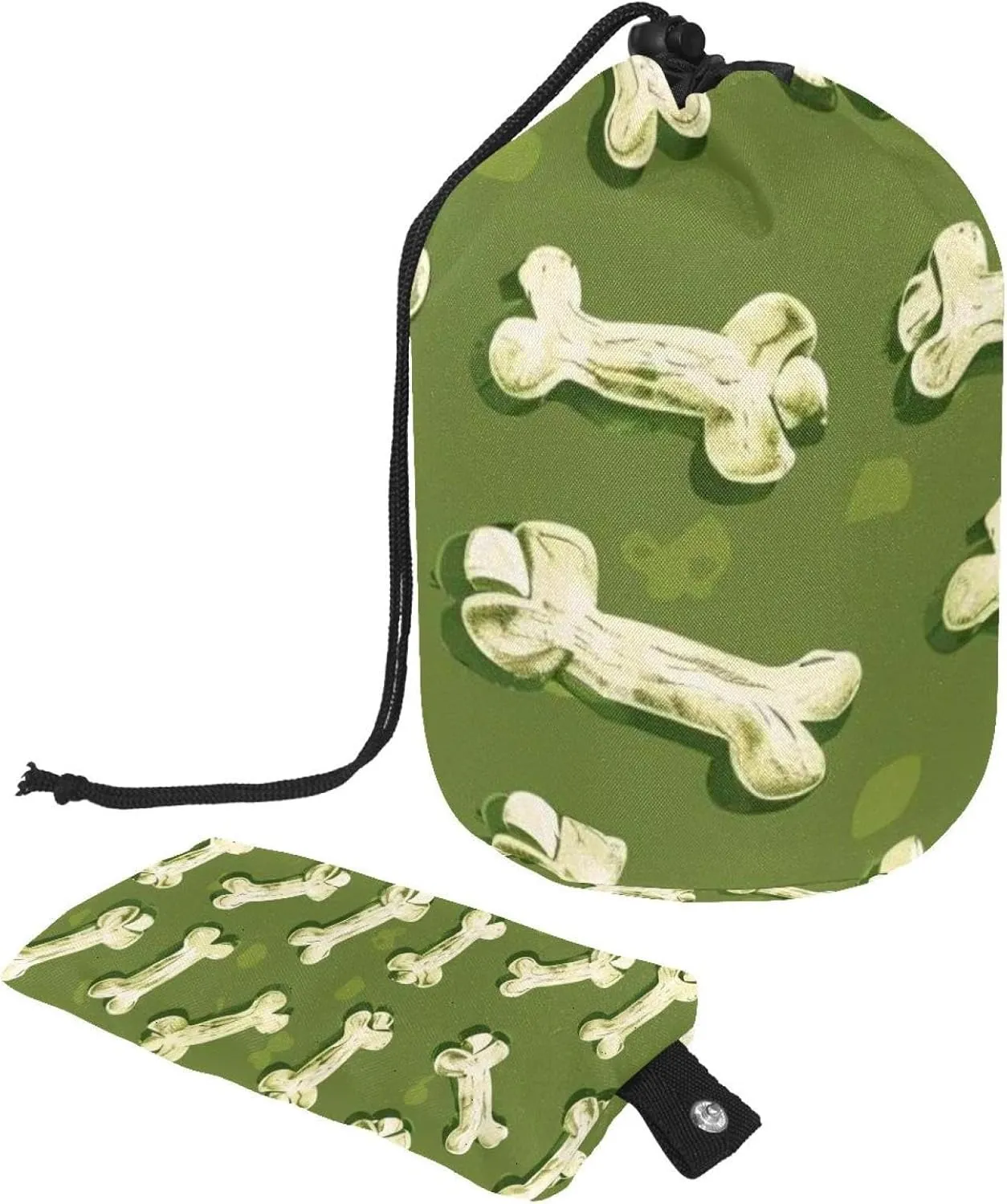 Fun Green Bones Dogs Paw Travel Cosmetic Bags Makeup Bag for Women, Foldable Drawstring Travel Cosmetic Bags, Portable Toiletry Bucket Bag