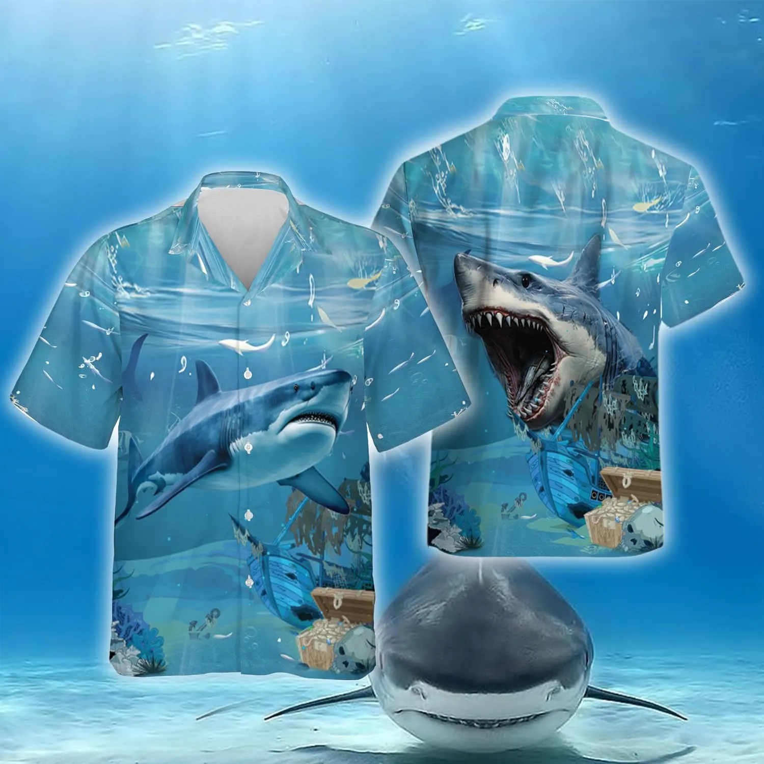 Funny Shark Hawaiian Shirts for Men - Funny Shark Lover Button Down Mens Shirts Short Sleeve Luau Beach Shirt Series 72