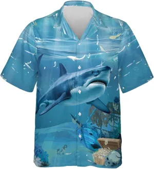 Funny Shark Hawaiian Shirts for Men - Funny Shark Lover Button Down Mens Shirts Short Sleeve Luau Beach Shirt Series 72