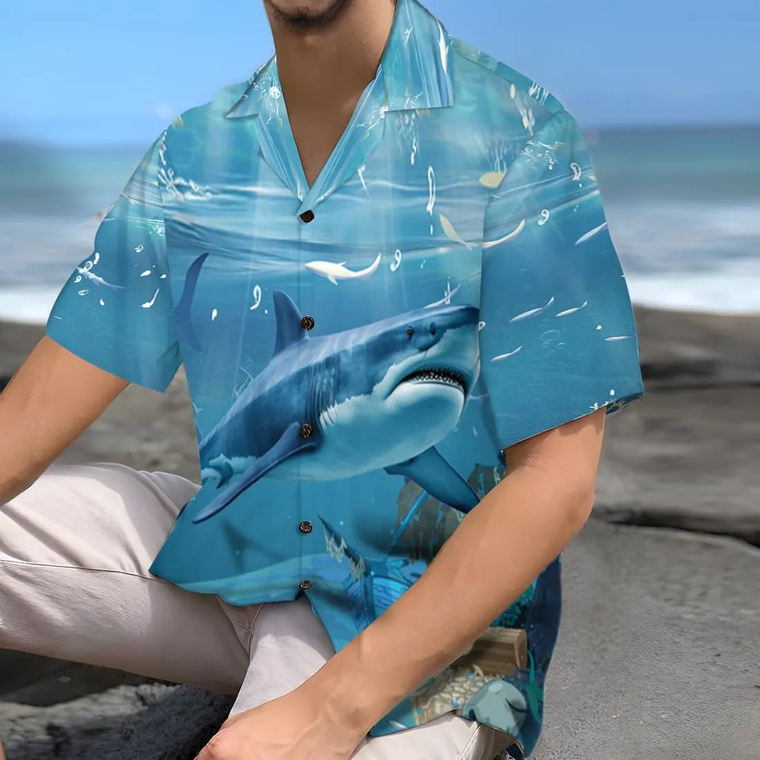 Funny Shark Hawaiian Shirts for Men - Funny Shark Lover Button Down Mens Shirts Short Sleeve Luau Beach Shirt Series 72