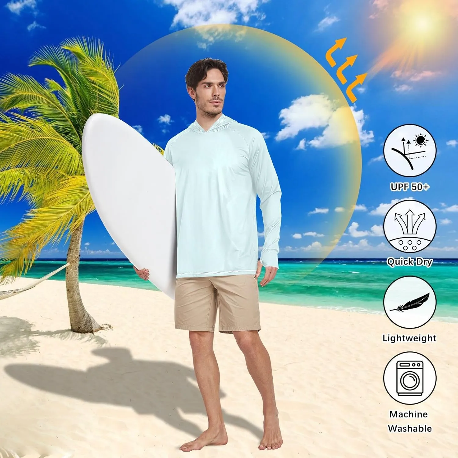 GAIGEO SPF Shirts for Men Long Sleeve, Quick Dry Shirts for Men for Hiking, Fishing, Outdoor Activities Malachite
