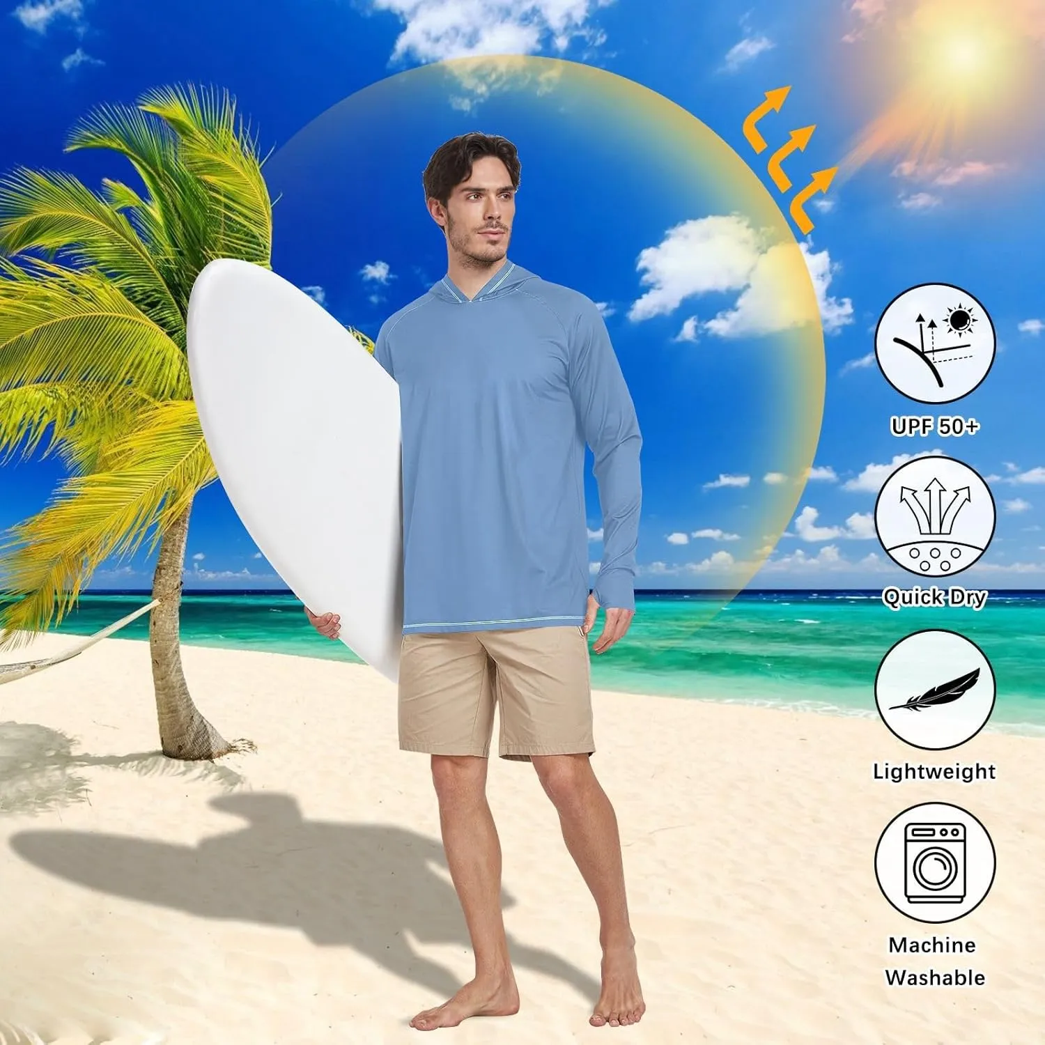 GAIGEO SPF Shirts for Men Long Sleeve, Quick Dry Shirts for Men for Hiking, Fishing, Outdoor Activities Malachite