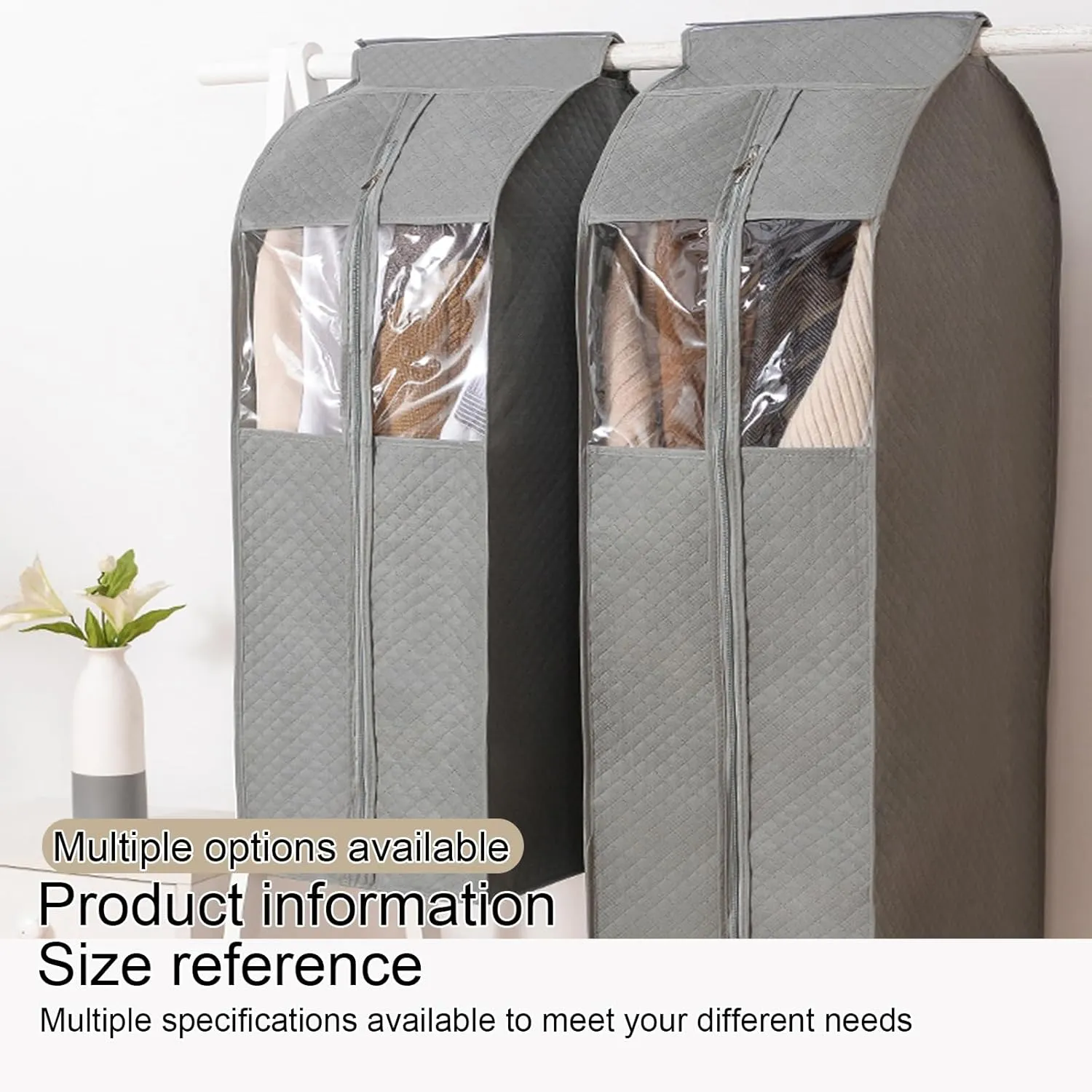 Garment Bags for Hanging Clothes, Coat Covers for Closet with Metal Zipper and Transparent Window, Suitable for Coats, Suits, Dresses(Beige,52x52x90cm x20x35in)