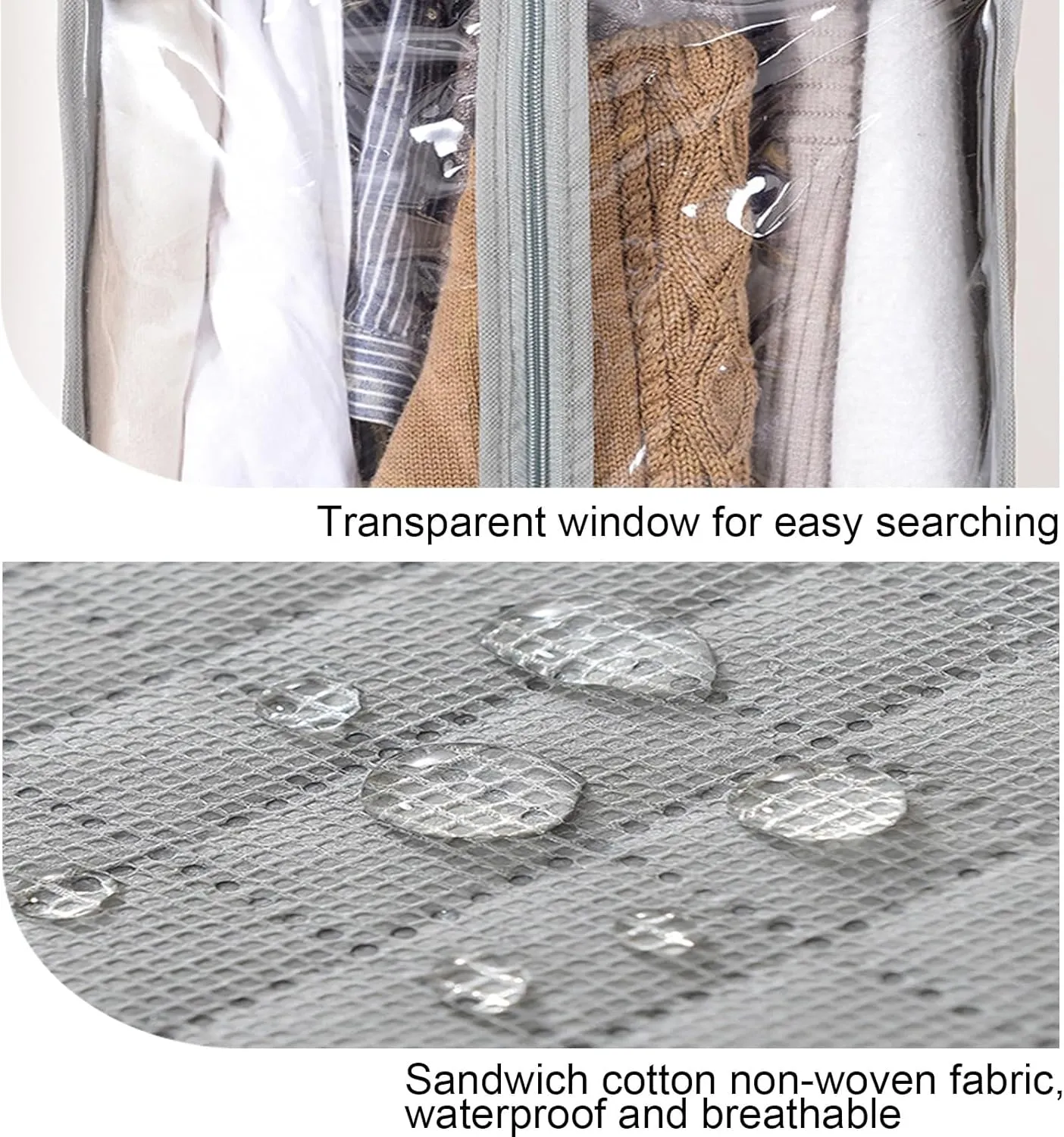 Garment Bags for Hanging Clothes, Coat Covers for Closet with Metal Zipper and Transparent Window, Suitable for Coats, Suits, Dresses(Beige,52x52x90cm x20x35in)
