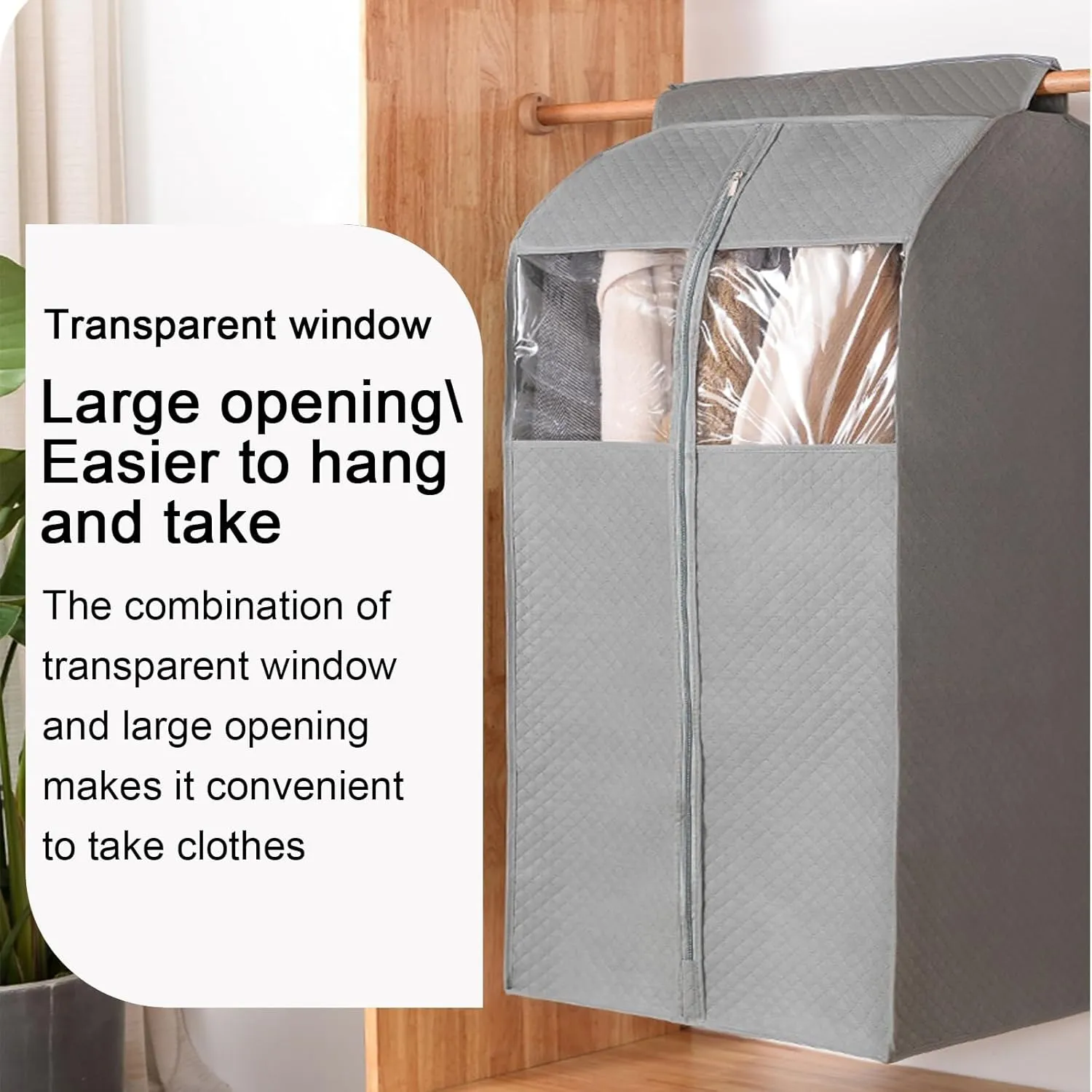 Garment Bags for Hanging Clothes, Coat Covers for Closet with Metal Zipper and Transparent Window, Suitable for Coats, Suits, Dresses(Beige,52x52x90cm x20x35in)
