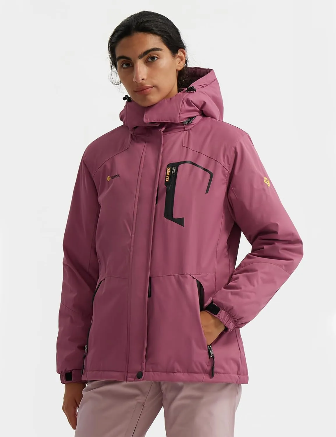 GEMYSE Women's Ski Snow Jacket Warm Winter Waterproof Coat Snowboard Rain Jacket Hooded Windproof Windbreaker