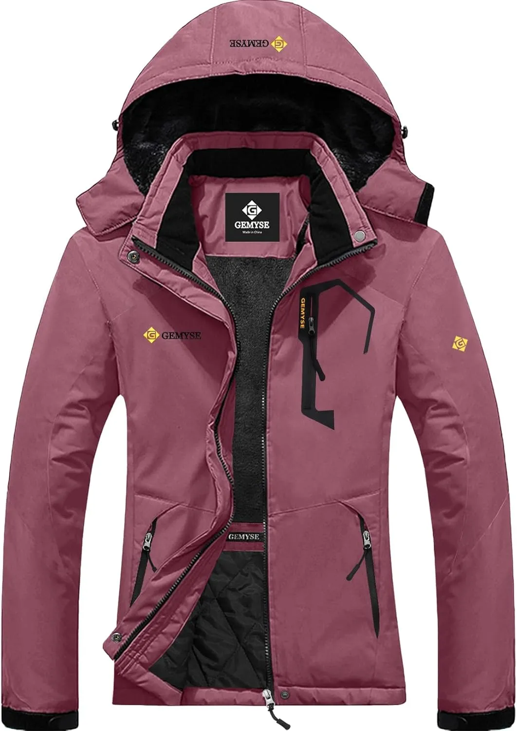 GEMYSE Women's Ski Snow Jacket Warm Winter Waterproof Coat Snowboard Rain Jacket Hooded Windproof Windbreaker