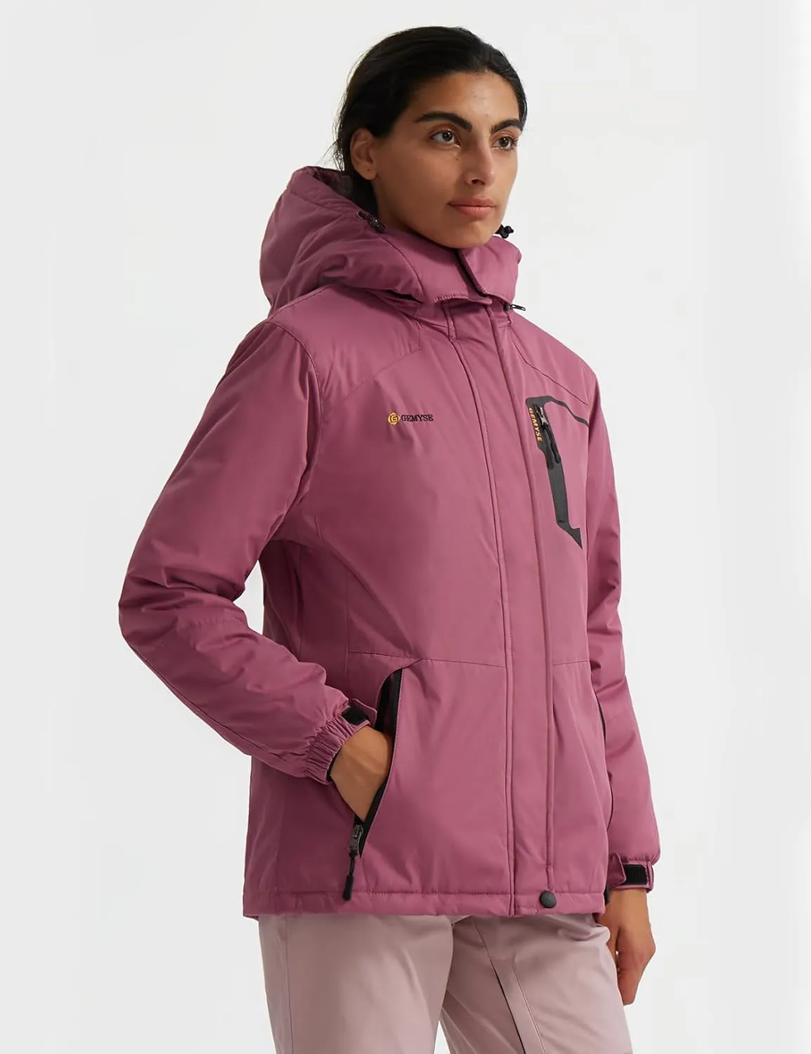 GEMYSE Women's Ski Snow Jacket Warm Winter Waterproof Coat Snowboard Rain Jacket Hooded Windproof Windbreaker