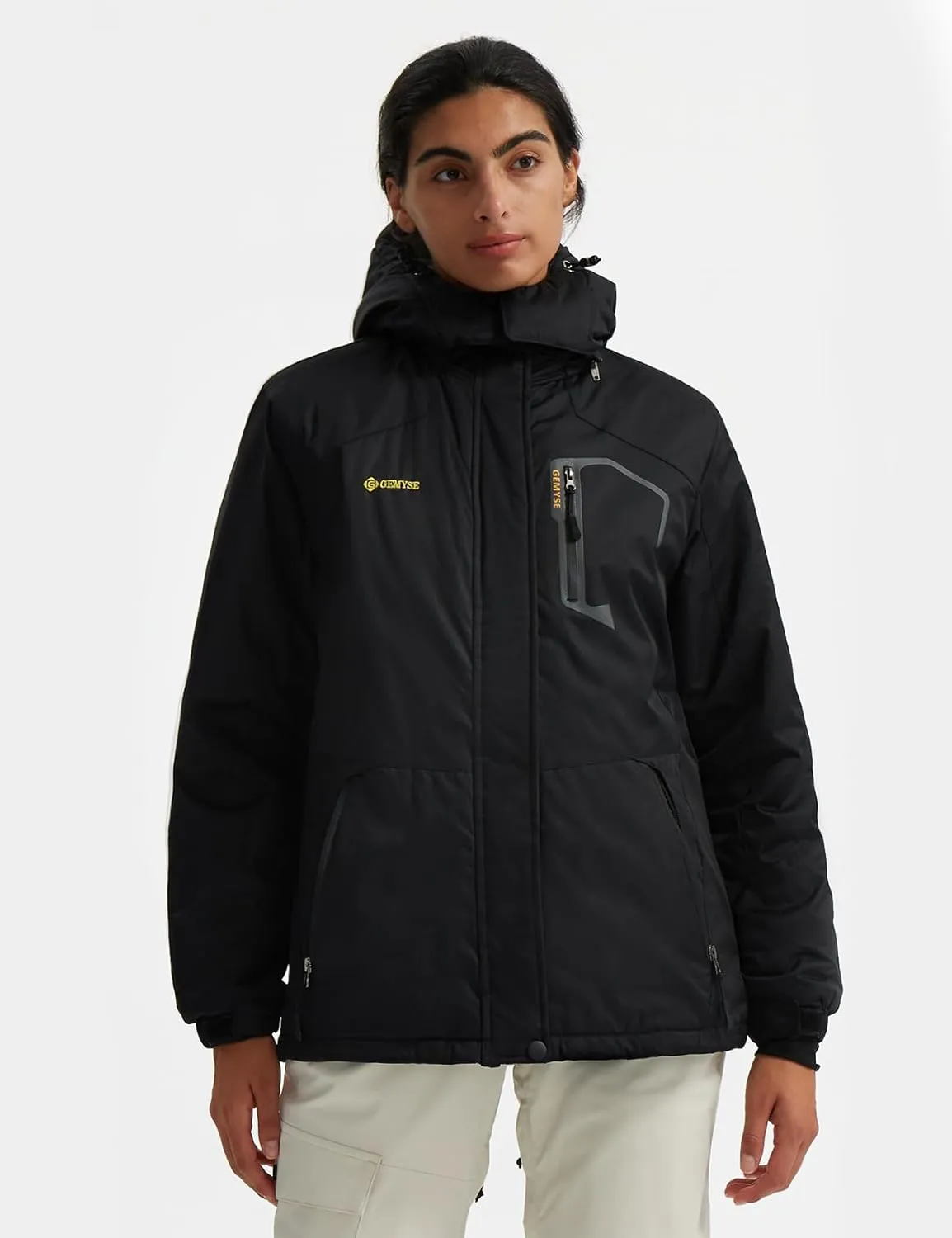 GEMYSE Women's Ski Snow Jacket Warm Winter Waterproof Coat Snowboard Rain Jacket Hooded Windproof Windbreaker