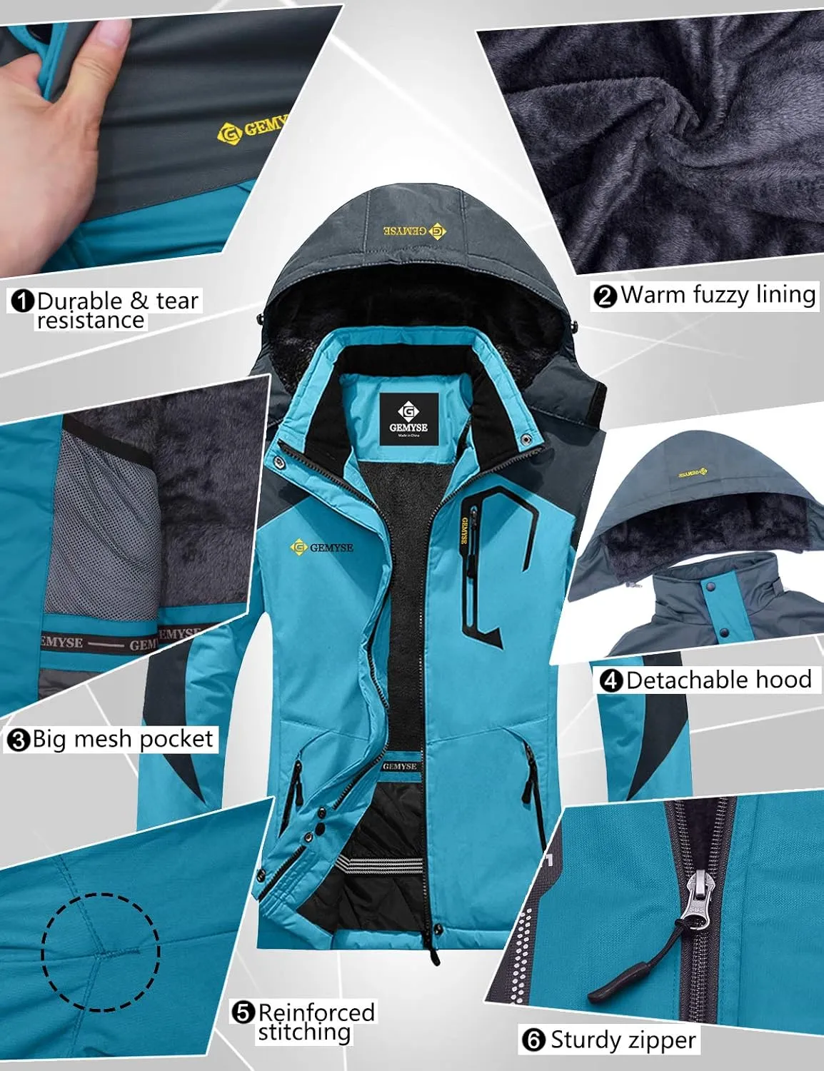 GEMYSE Women's Ski Snow Jacket Warm Winter Waterproof Coat Snowboard Rain Jacket Hooded Windproof Windbreaker
