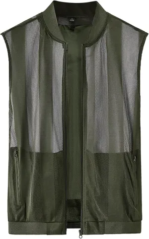Generic Men's Summer Thin Casual Sports Standing Collar Vest Breathable Skin Mesh Fishing Vest with Pocket