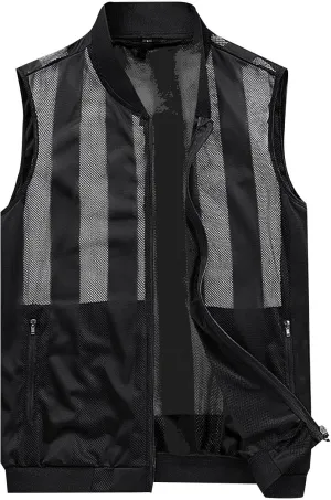 Generic Men's Summer Thin Casual Sports Standing Collar Vest Breathable Skin Mesh Fishing Vest with Pocket