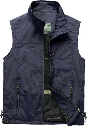Gihuo Men's Lightweight Softshell Sleeveless Golf Vest with Zipper Pockets for Travel Hiking Fishing Safari Outwear
