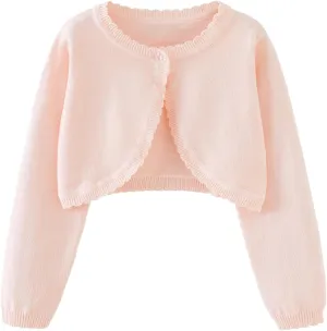 Girls Bolero Cardigan Sweater Toddler Kids Long Sleeve Button Knit Shrug Cropped Cover Up Jacket Tops