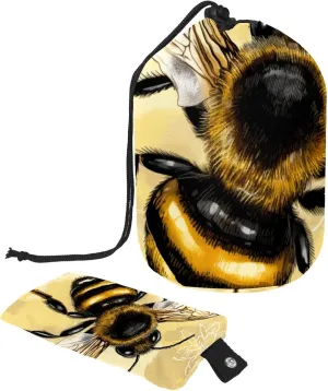 Golden Bee Pattern Travel Cosmetic Bags Makeup Bag for Women, Foldable Drawstring Travel Cosmetic Bags, Portable Toiletry Bucket Bag