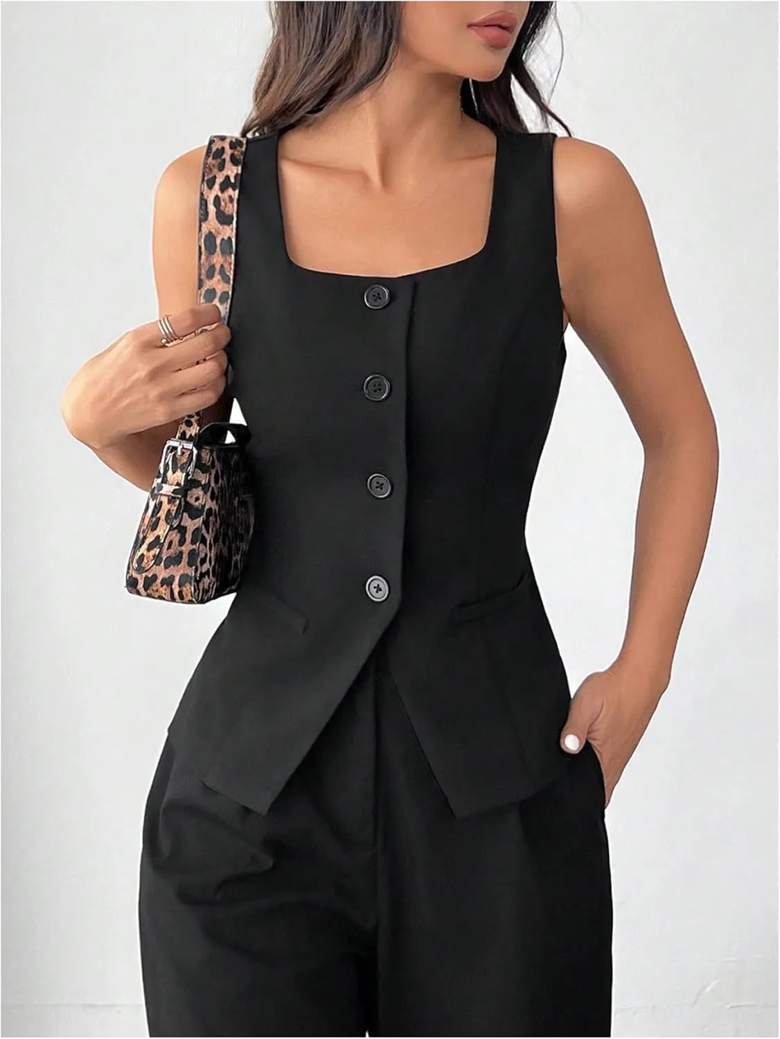 GORGLITTER Women's Sleeveless Blazer Vest Button Down Business Dressy Long Suit Vest