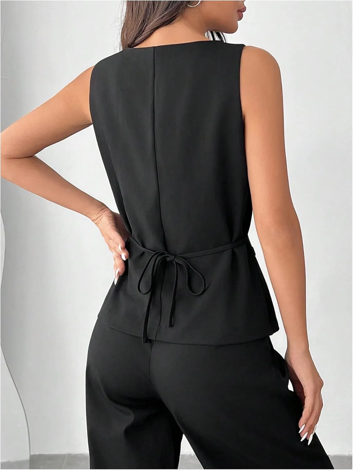GORGLITTER Women's Sleeveless Blazer Vest Button Down Business Dressy Long Suit Vest