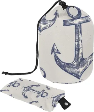 Grey Anchor Seamless Print Travel Cosmetic Bags Makeup Bag for Women, Foldable Drawstring Travel Cosmetic Bags, Portable Toiletry Bucket Bag