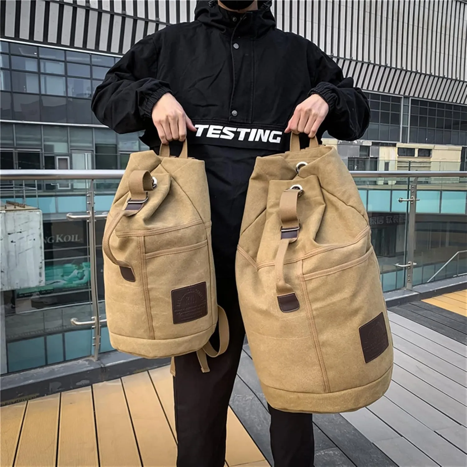 Gym Bag for Women Large Capacity Rucksack Man Travel Duffel Mountaineering Backpack Male Luggage Canvas Bucket Shoulder Bags Men Backpacks(Black)