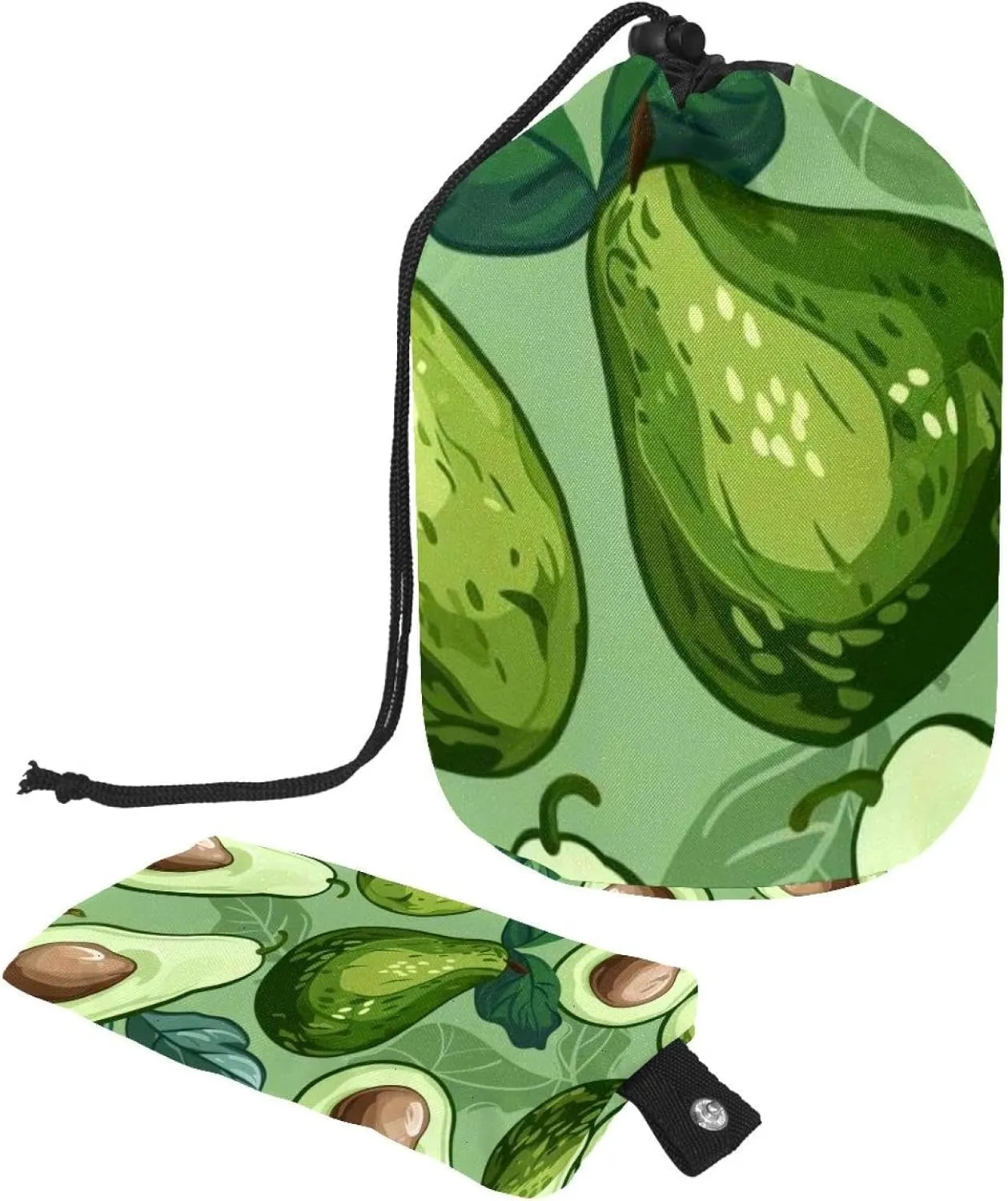 Hand-painted Green Avocado Travel Cosmetic Bags Makeup Bag for Women, Foldable Drawstring Travel Cosmetic Bags, Portable Toiletry Bucket Bag